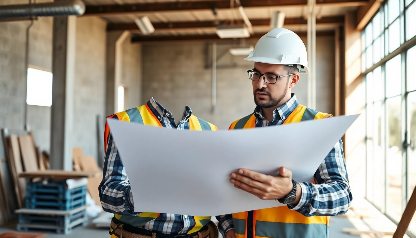 Experienced contractor inspecting plans on a construction site, ensuring quality and accuracy for reliable building projects.