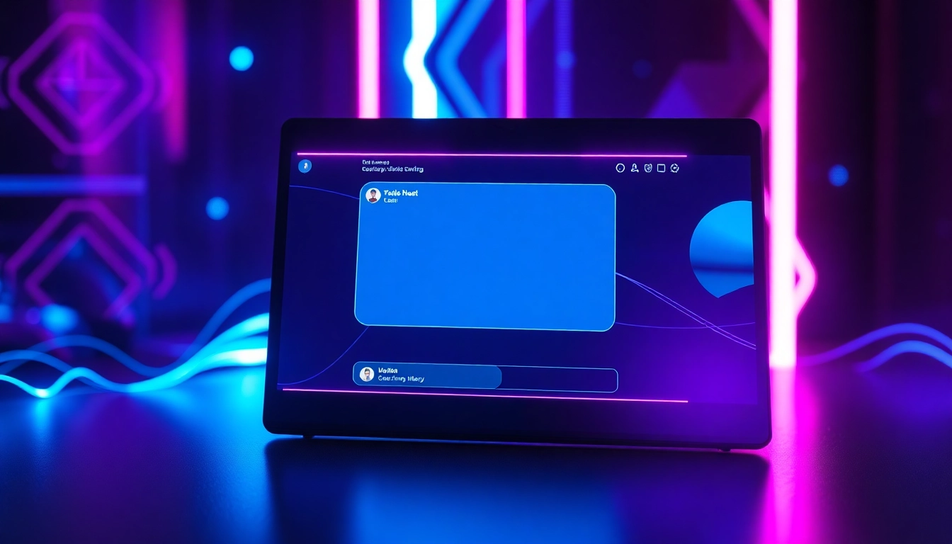 An illustration of a futuristic chat interface with neon accents and holographic elements, highlighting the theme of AI adult conversations.