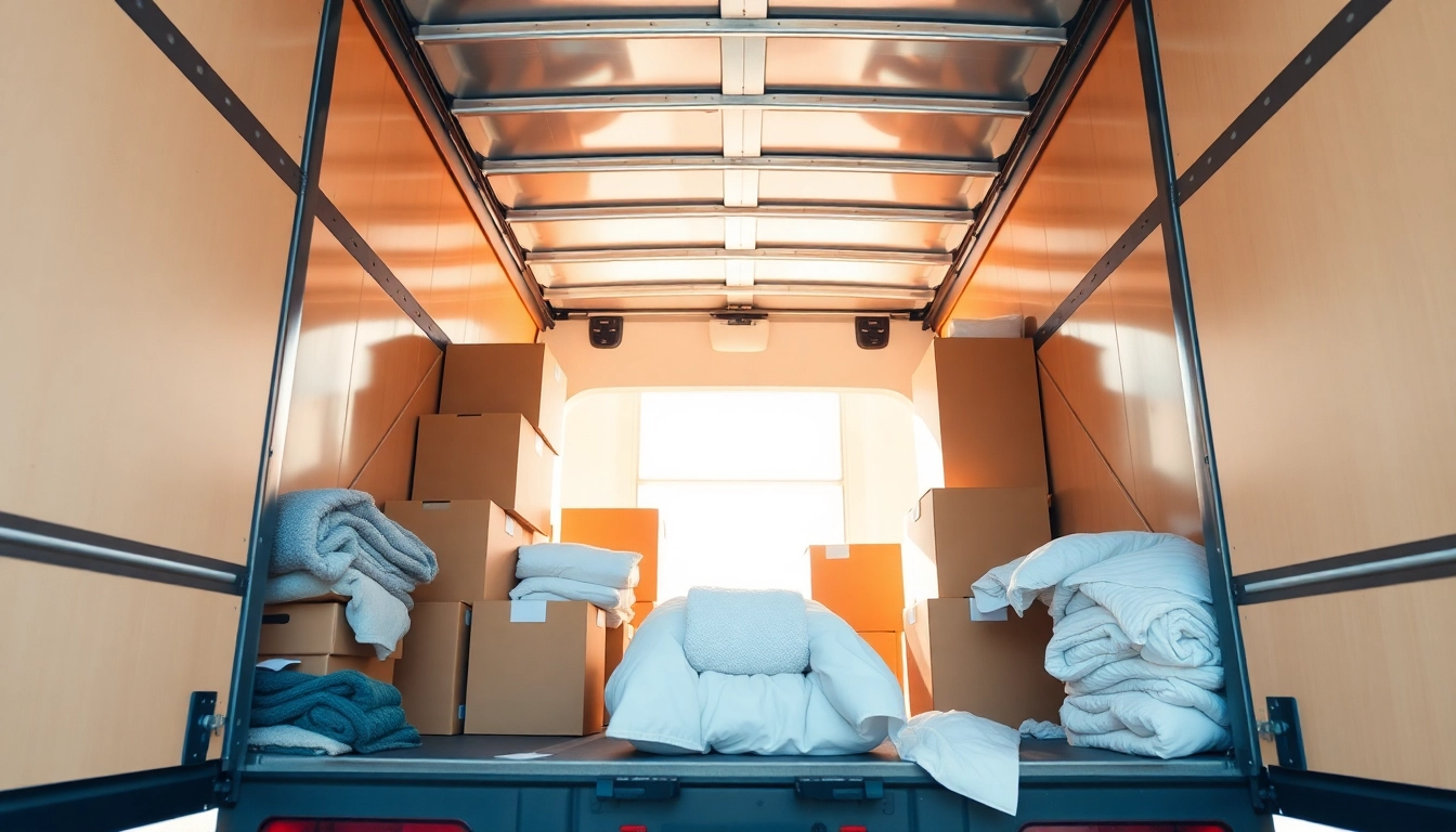 Packing and moving services Calgary specialists loading boxes into a clean, fully-equipped moving truck for a seamless relocation experience.