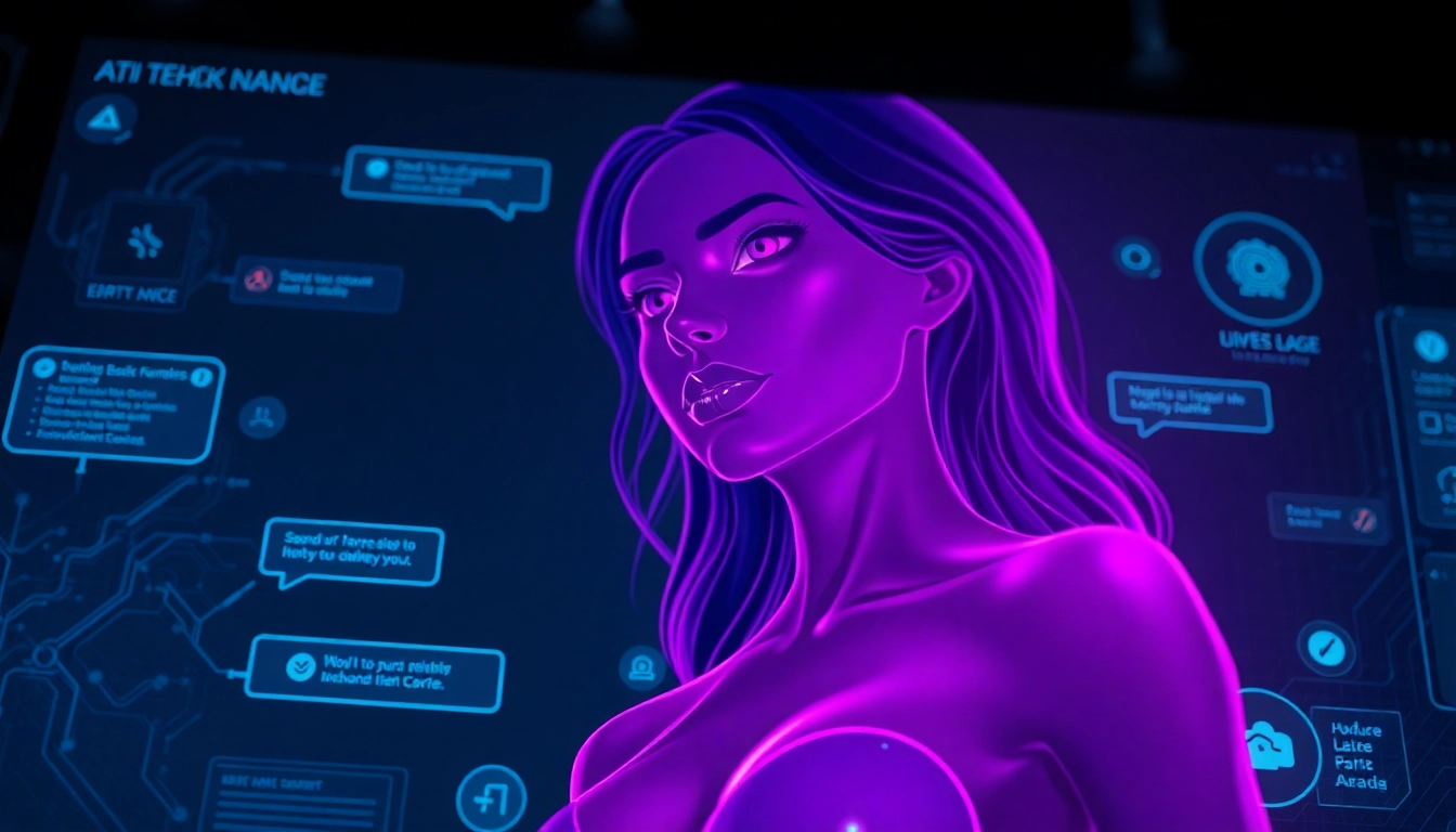 Futuristic AI hologram with a seductive expression in a high-tech environment