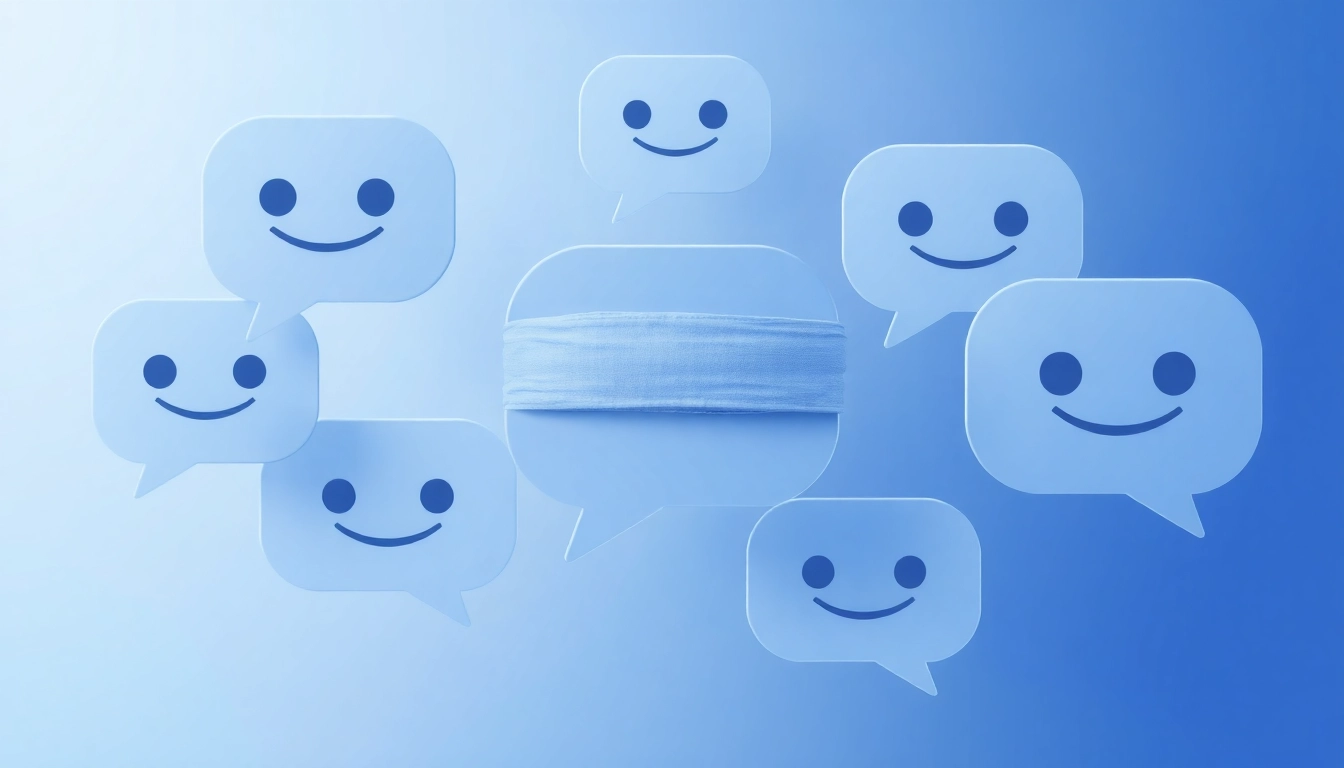 Smartphone screen showing blindchat app interface with anonymous chat bubbles in a secure and