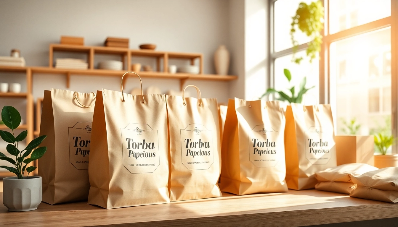 Elegant eco-friendly torba papierowa being held by customer in a bright store, emphasizing