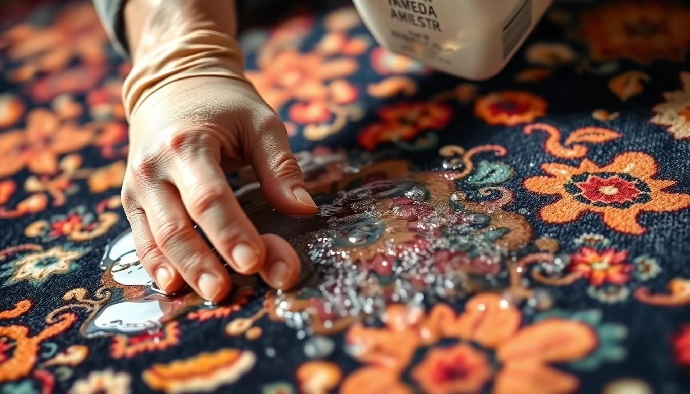 Professional team performing lavaggio tappeto Milano, deep cleaning a Persian rug with