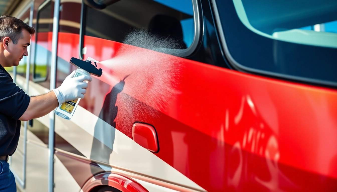 Affordable Wohnmobil Politursiegelung process showing a professional applying high-gloss